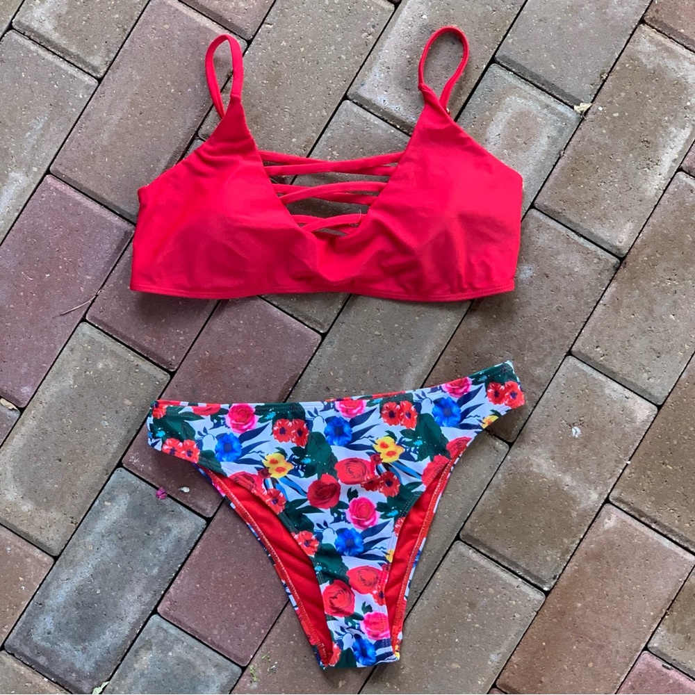 Beach Bum Red Floral Bikini